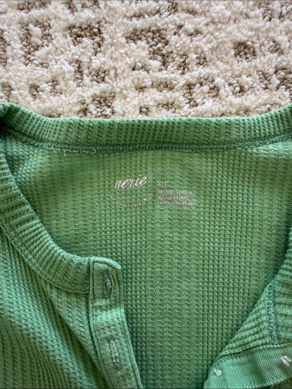 aerie Green Waffle-Knit Henley Long Sleeve Top - Picture 2 of 2